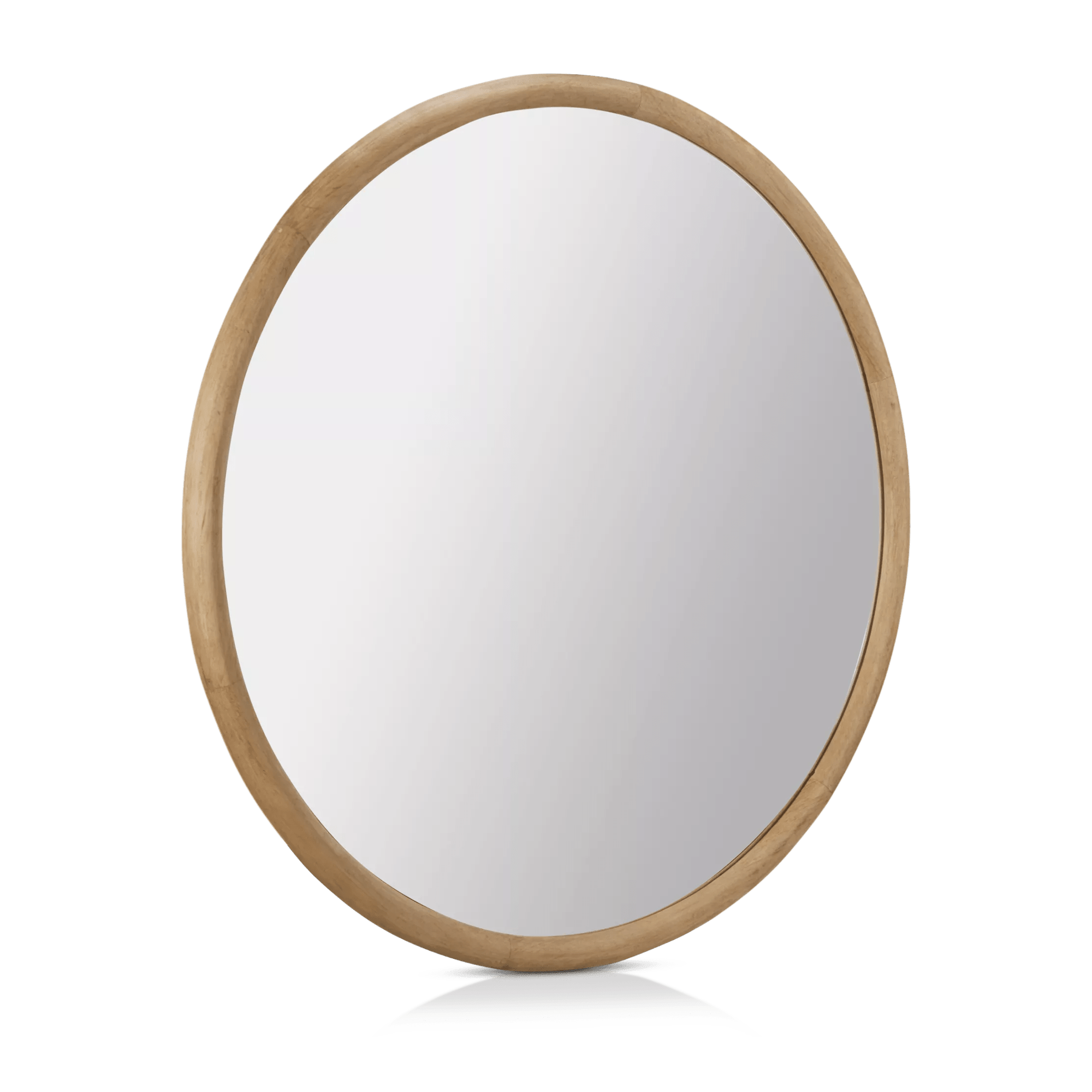 Round Wood-Framed Mirror