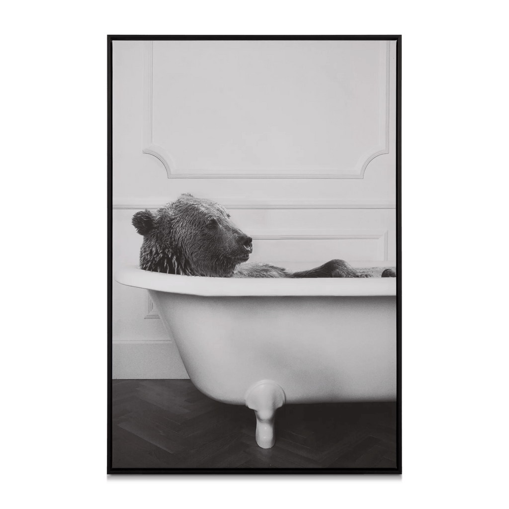 Bear in Bathtub Printed Framed Canvas