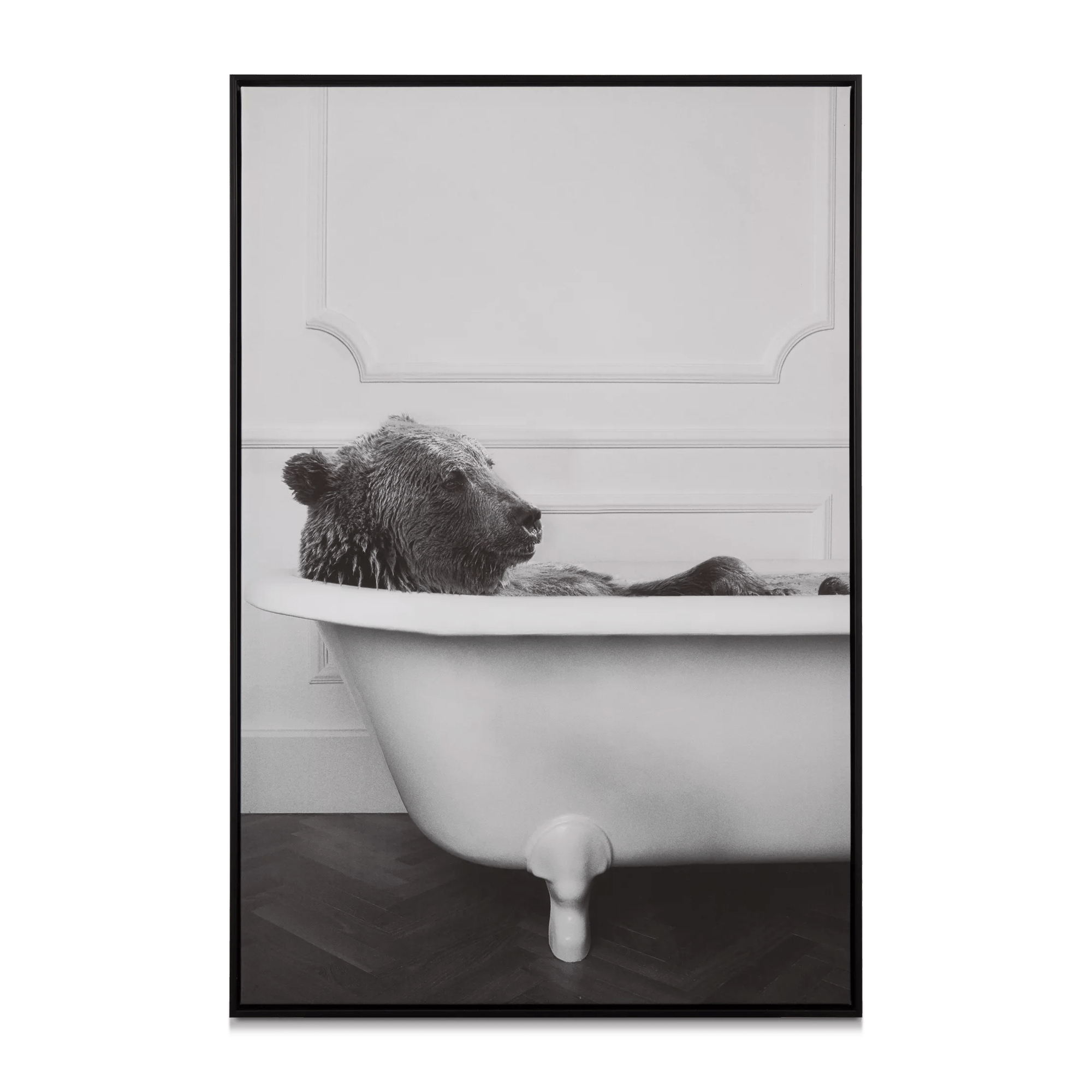 Bear in Bathtub Printed Framed Canvas
