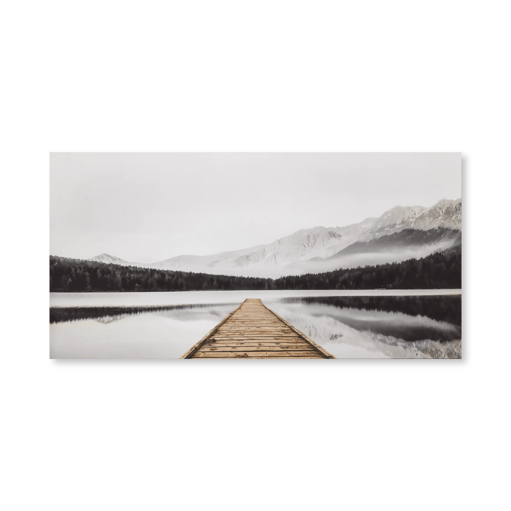 Dock with Mountain View Printed Canvas