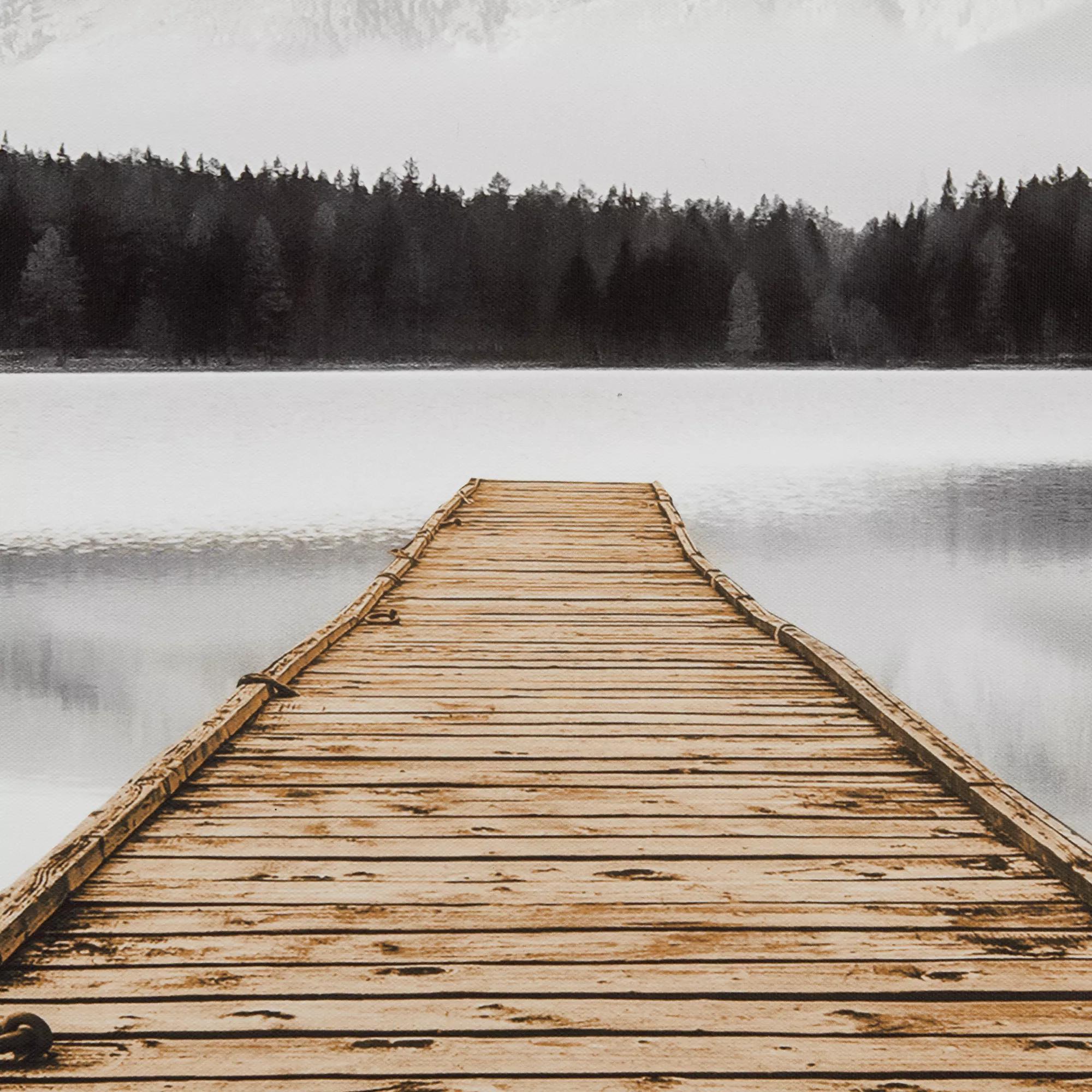 Dock with Mountain View Printed Canvas