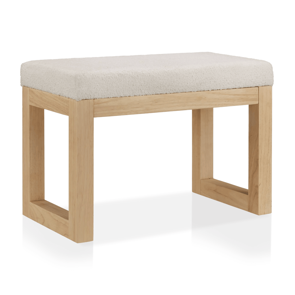 Fabric and Natural Wood Bench