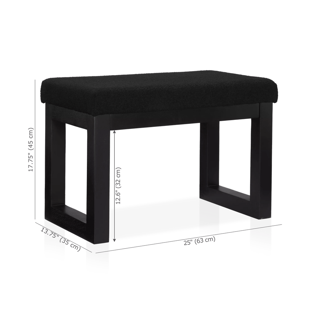 Black Fabric and Wood Bench