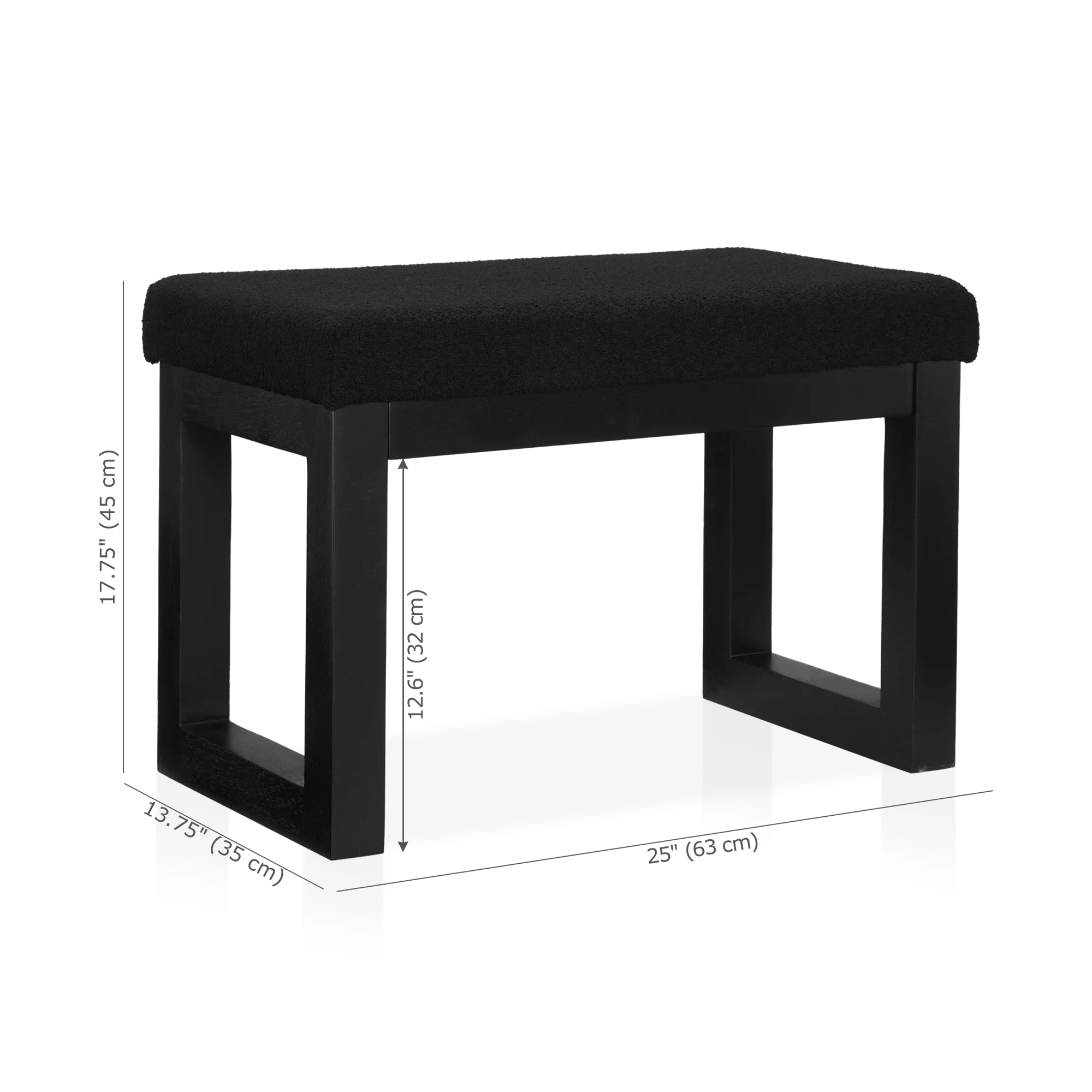 Black Fabric and Wood Bench