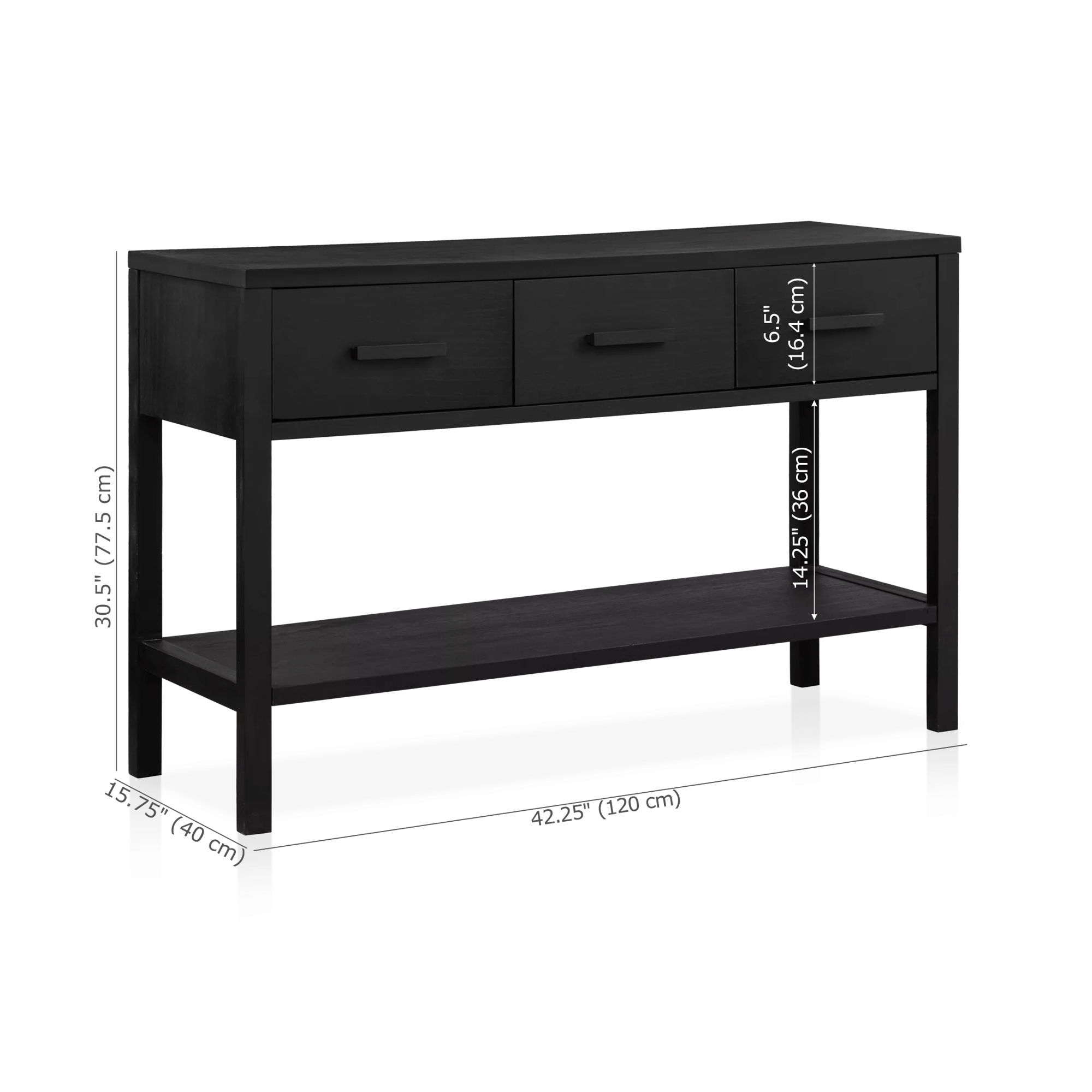 Black Veneer 3-Drawer Console