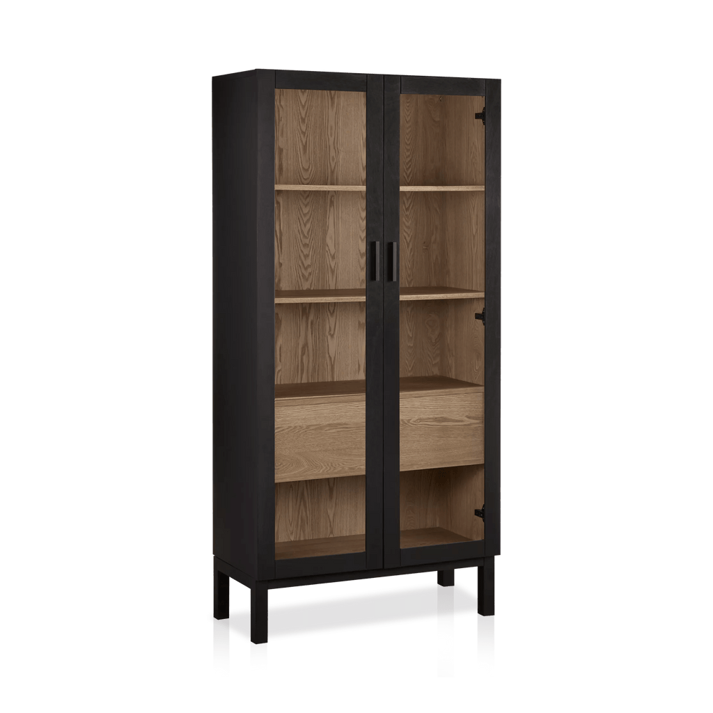 Black Wooden Buffet with Glass Doors