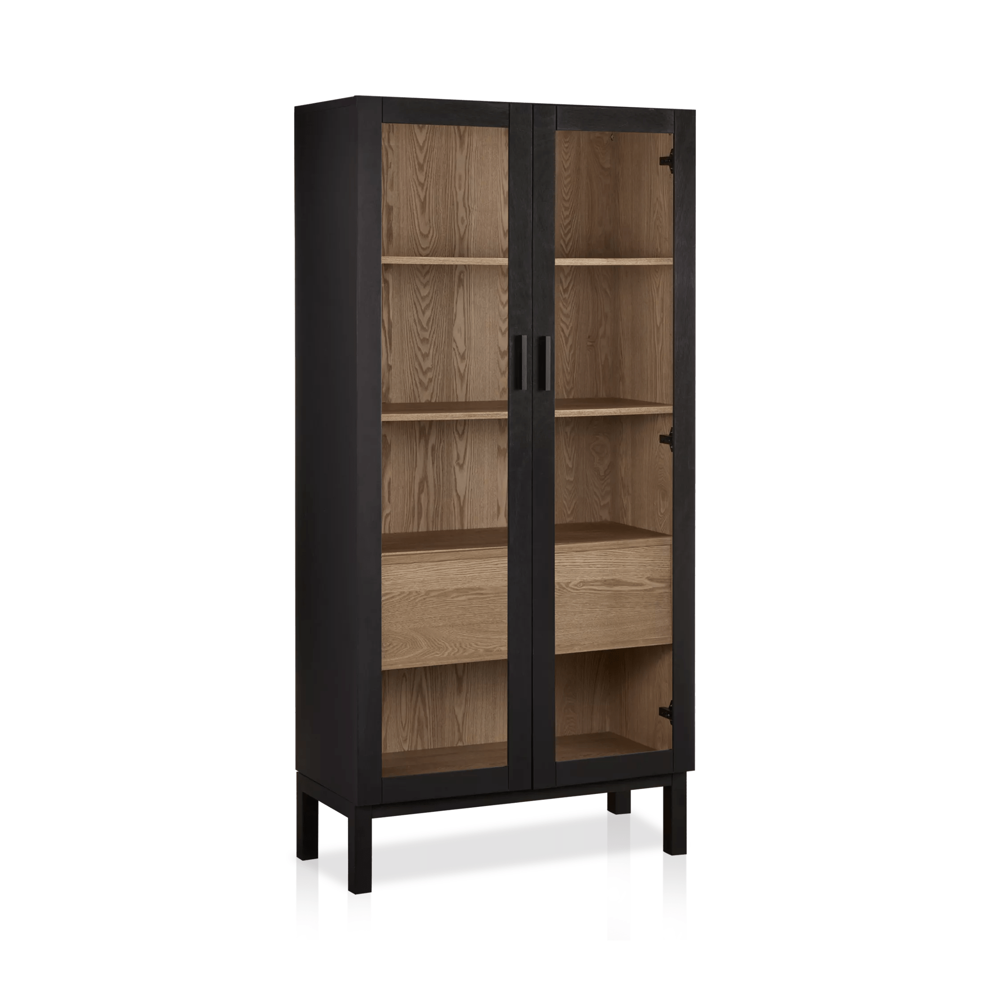 Black Wooden Buffet with Glass Doors