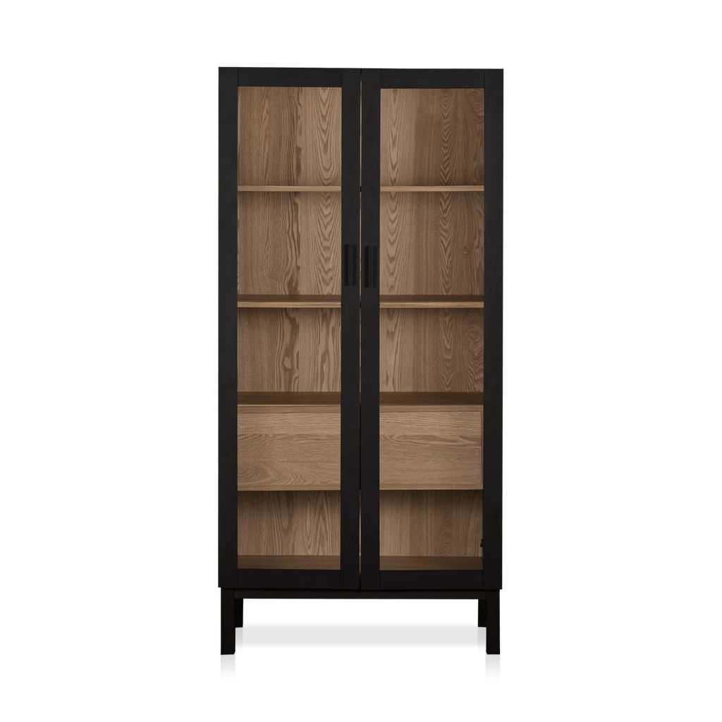 Black Wooden Buffet with Glass Doors