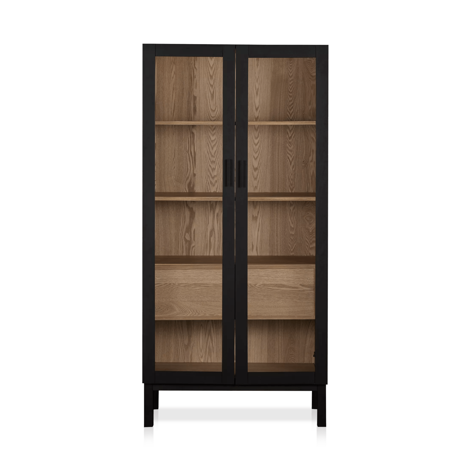 Black Wooden Buffet with Glass Doors