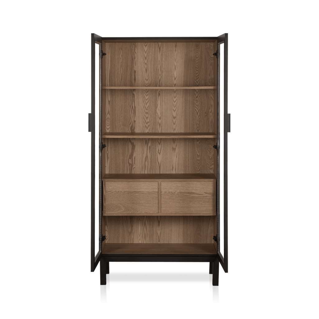 Black Wooden Buffet with Glass Doors