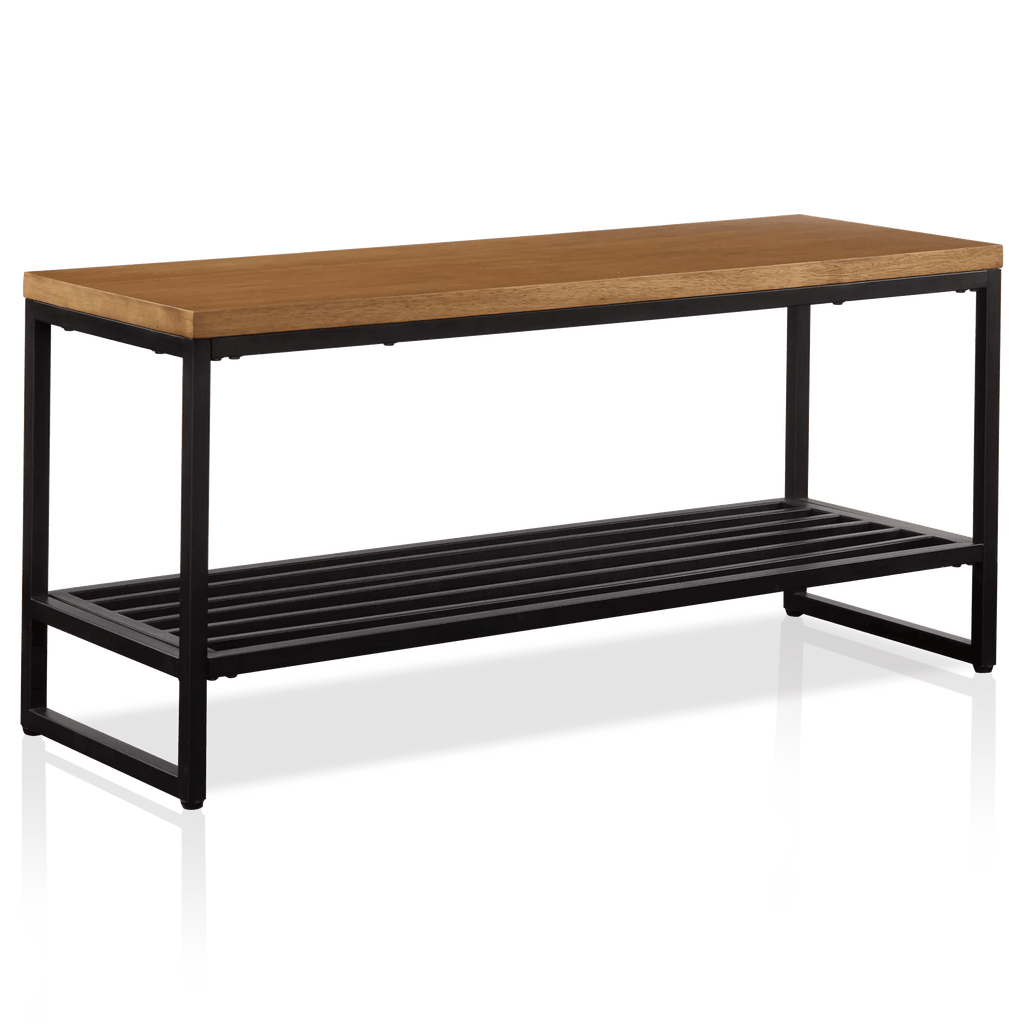 Wood and Metal Bench with Shoe Rack