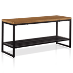 Wood and Metal Bench with Shoe Rack