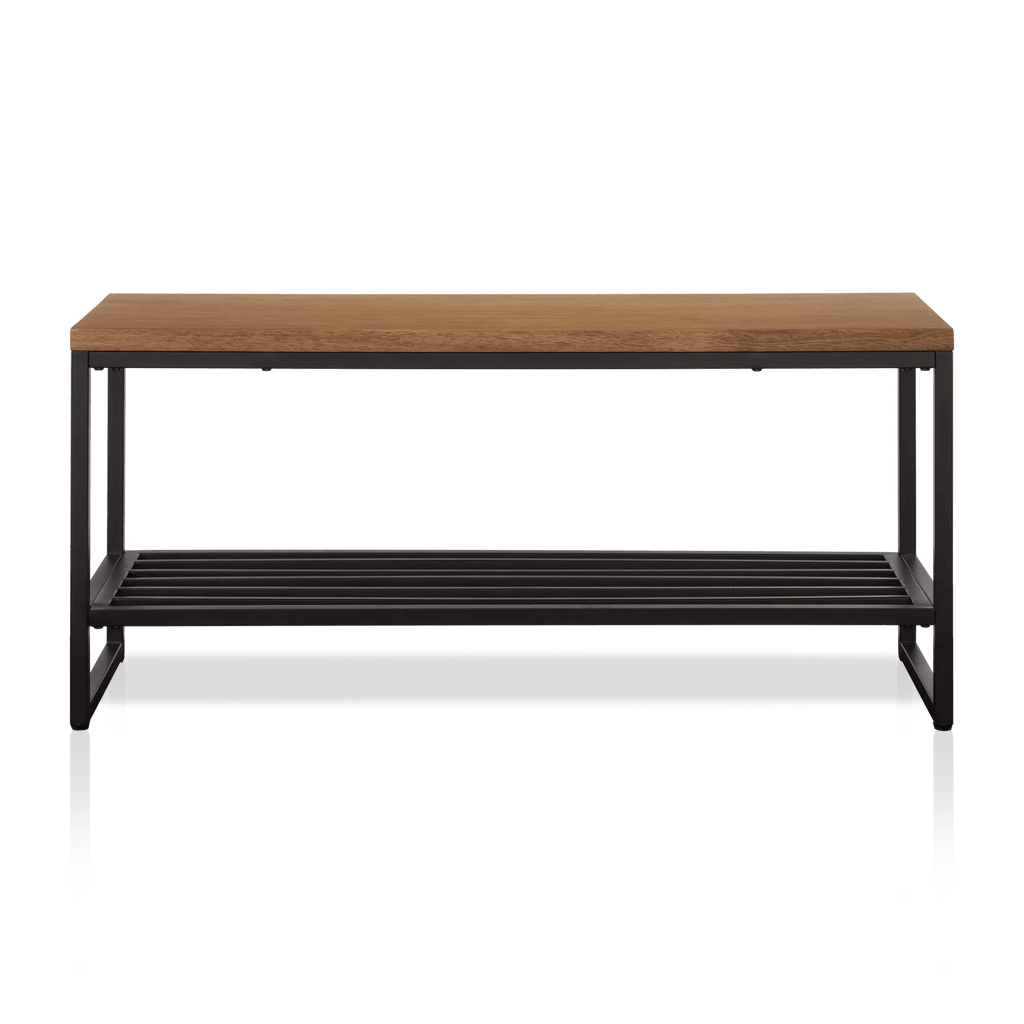 Wood and Metal Bench with Shoe Rack