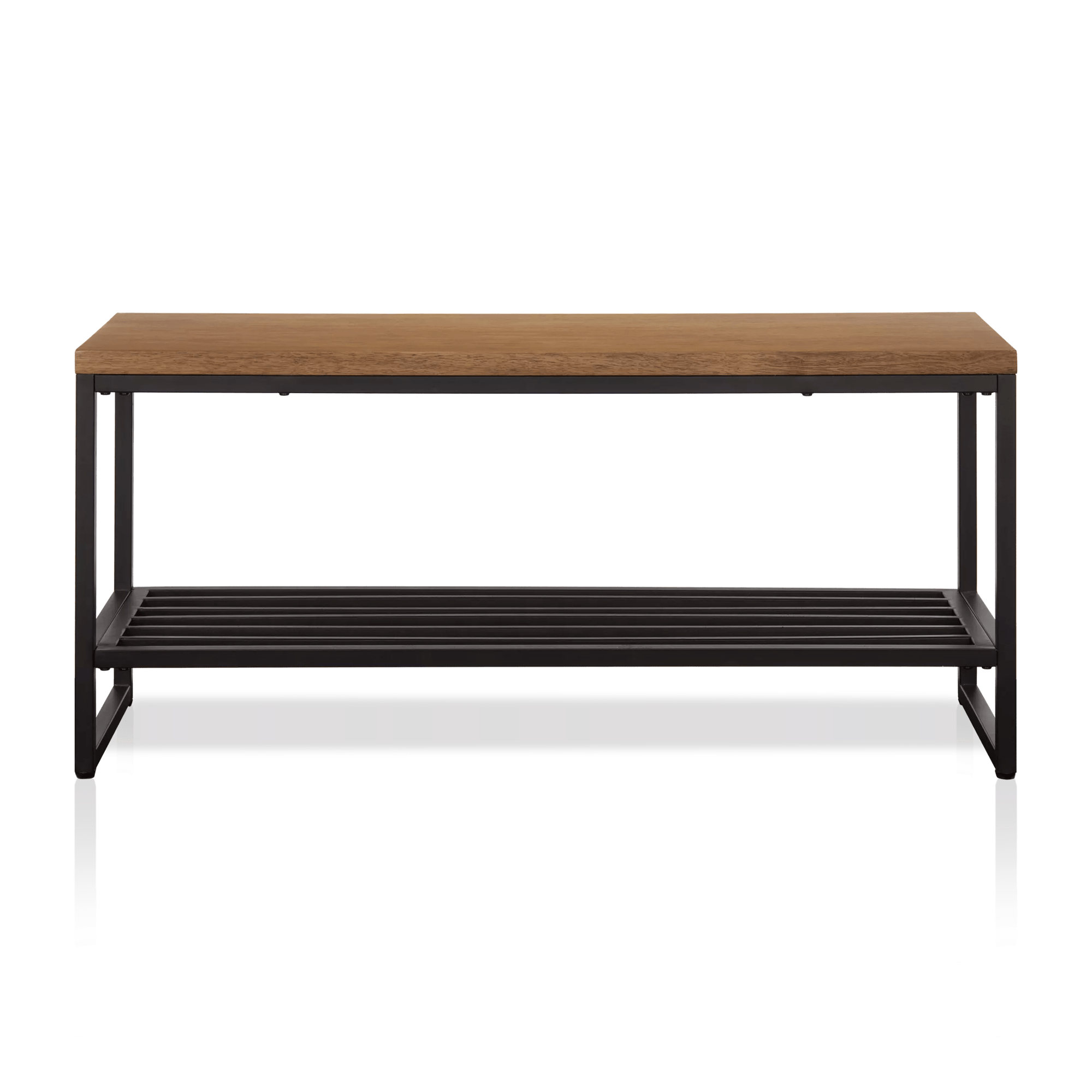 Wood and Metal Bench with Shoe Rack