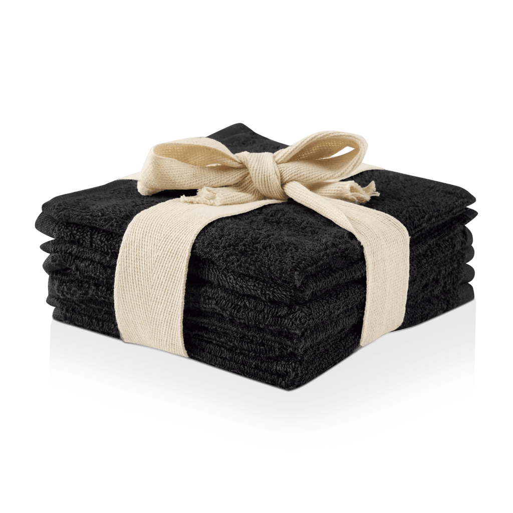 Black Set of 6 Large Washcloths