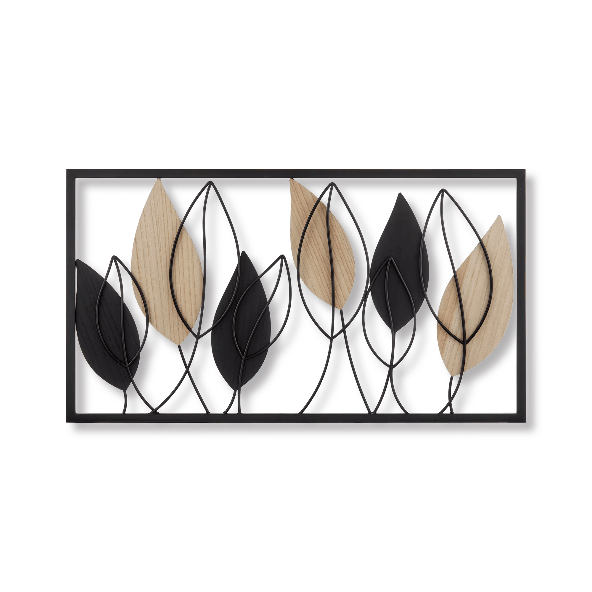 Framed Metal & Wood Leaves Wall Art