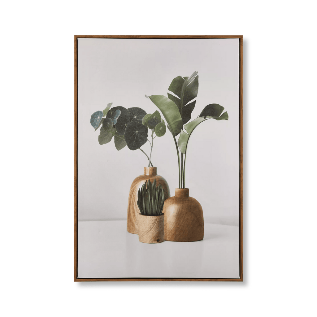 Succulents in Wood Vase Printed Framed Canvas