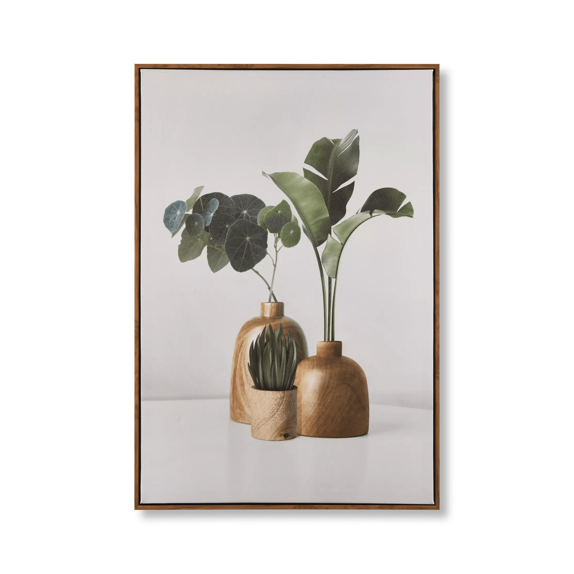 Succulents in Wood Vase Printed Framed Canvas