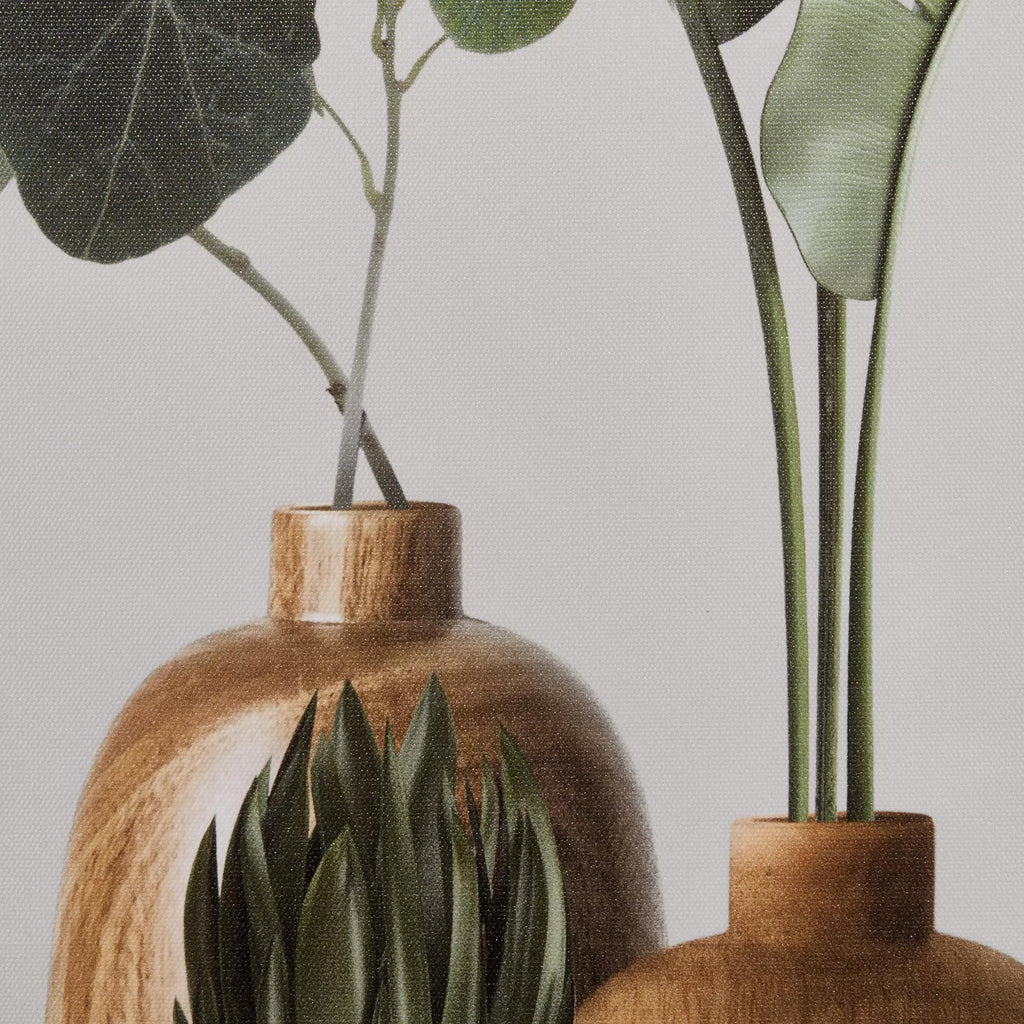 Succulents in Wood Vase Printed Framed Canvas