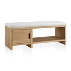 Fabric and Wood Bench with Shoe Rack and Storage