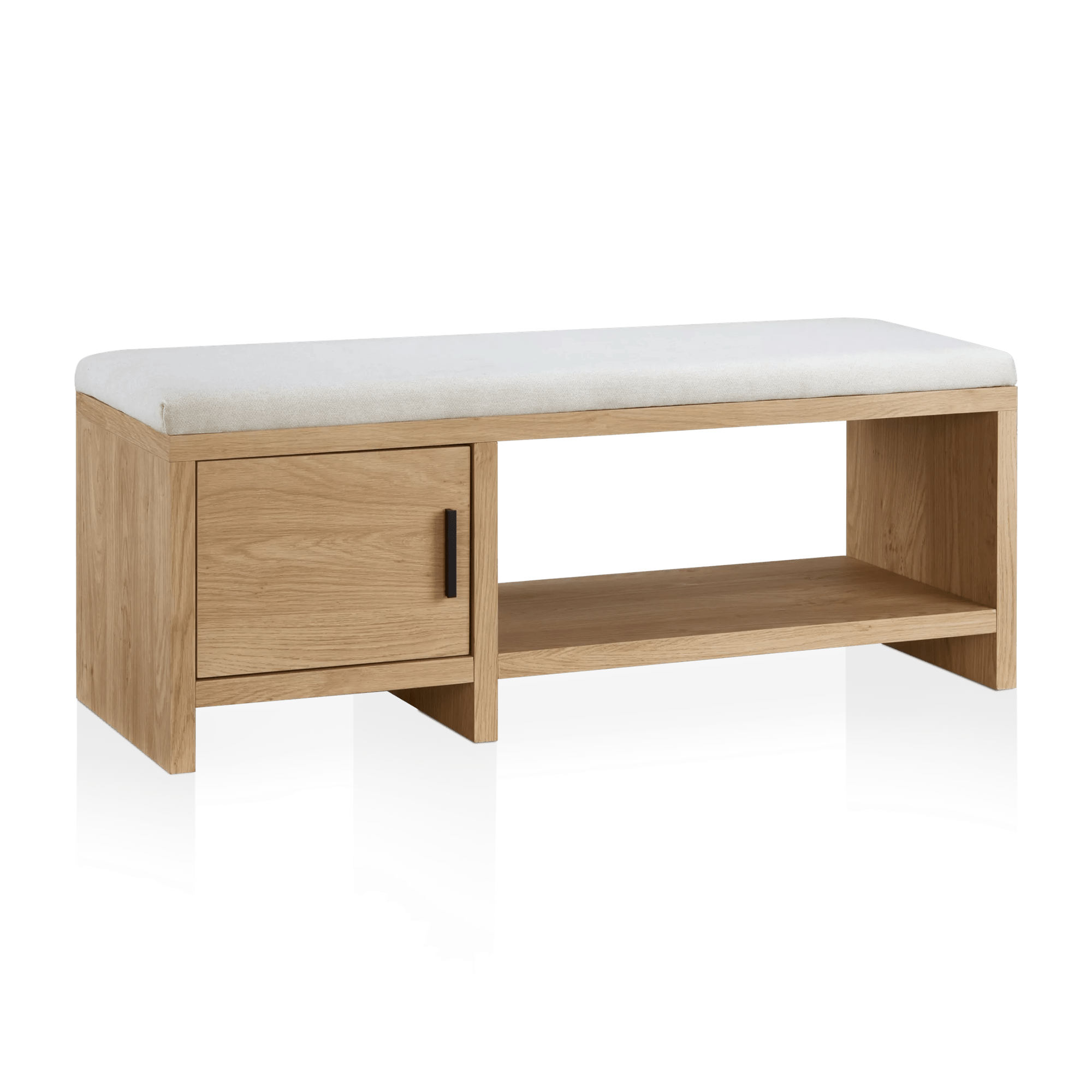 Fabric and Wood Bench with Shoe Rack and Storage