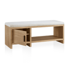 Fabric and Wood Bench with Shoe Rack and Storage