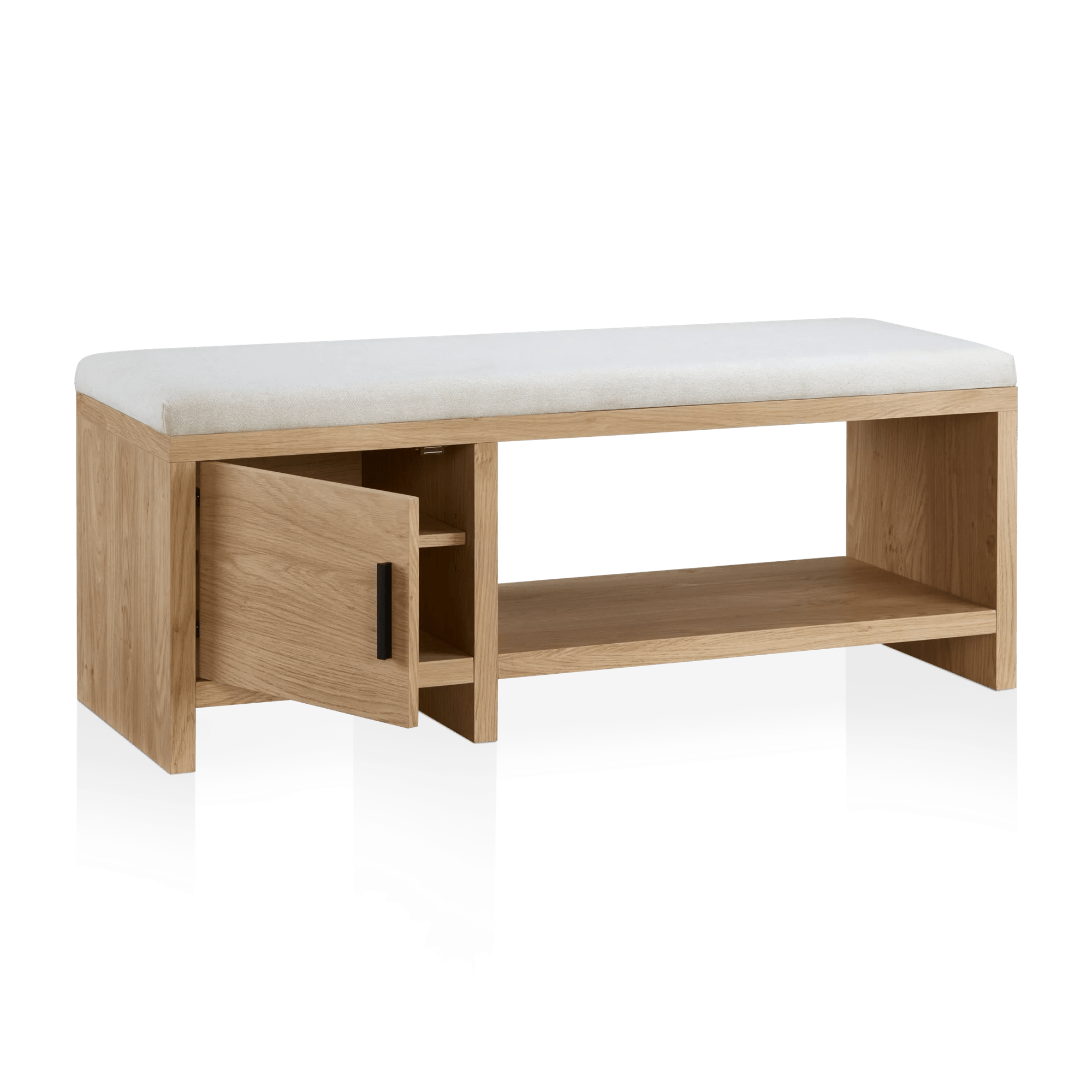 Fabric and Wood Bench with Shoe Rack and Storage