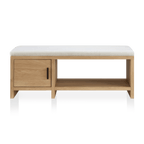Fabric and Wood Bench with Shoe Rack and Storage