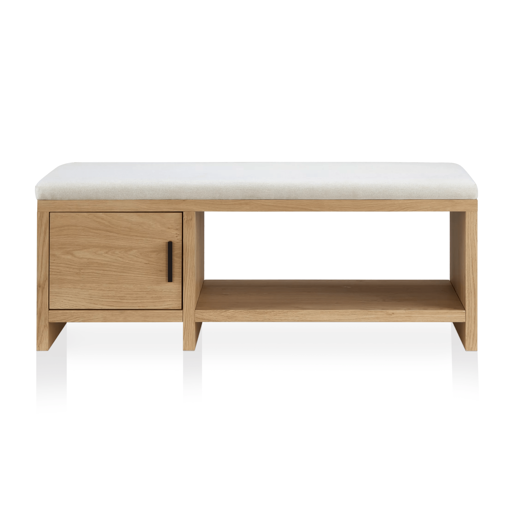 Fabric and Wood Bench with Shoe Rack and Storage