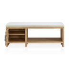 Fabric and Wood Bench with Shoe Rack and Storage