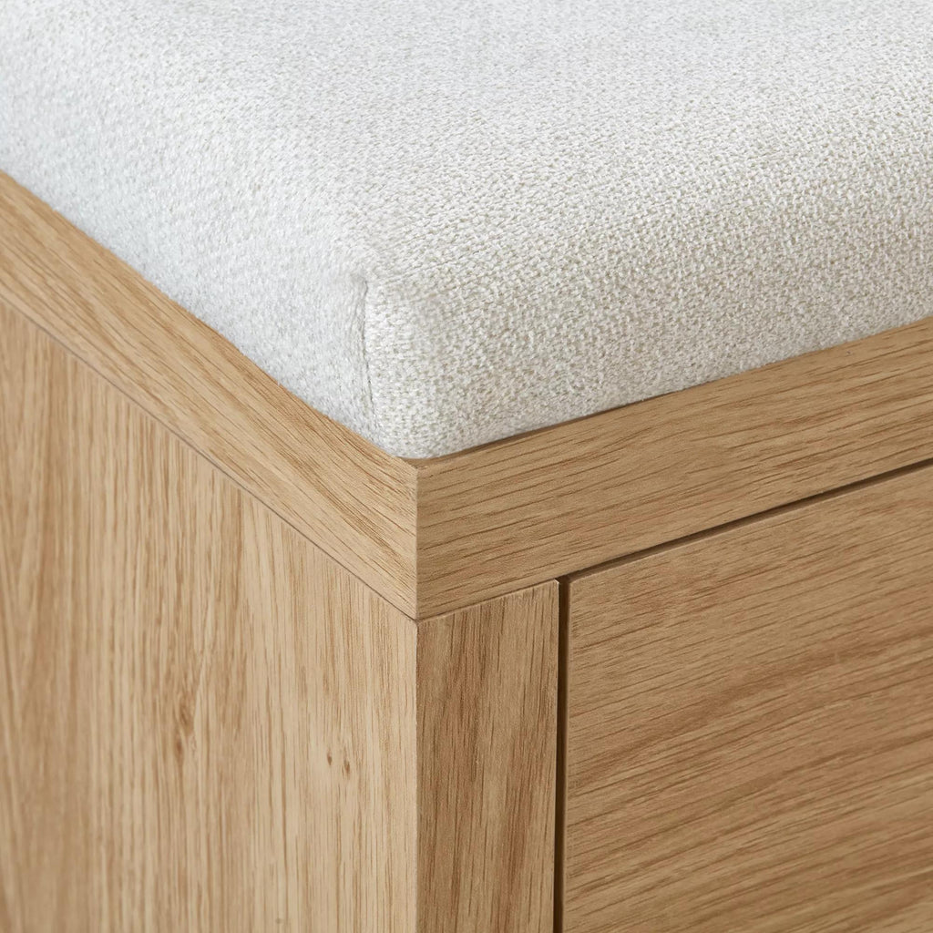 Fabric and Wood Bench with Shoe Rack and Storage