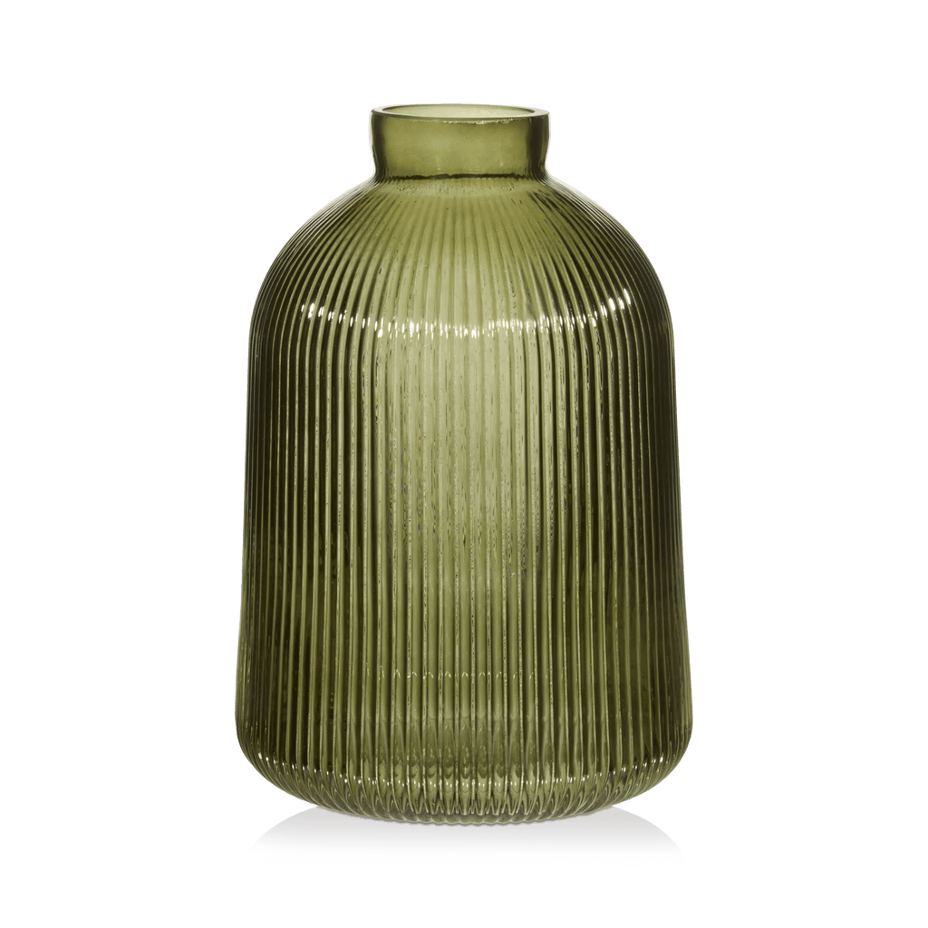 Green Ribbed Glass Table Vase