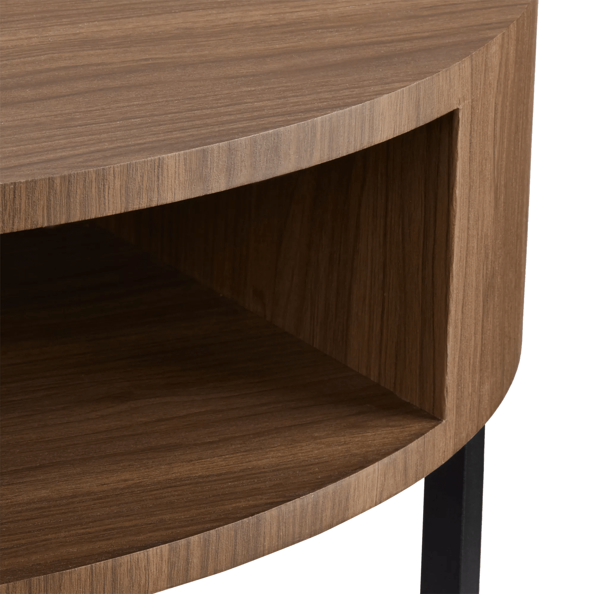 Metal and Walnut Veneer Round Coffee Table