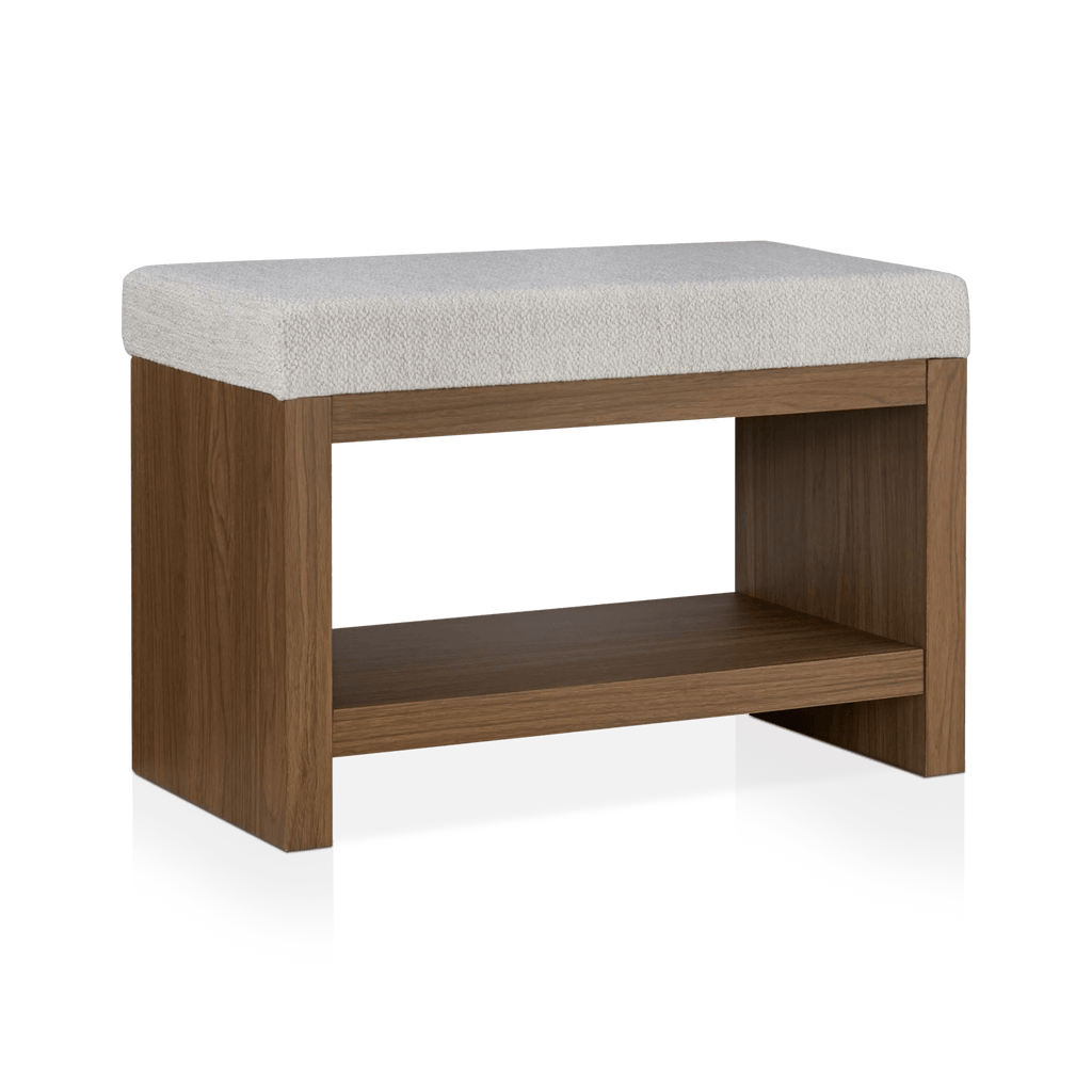 Fabric and Wood Bench with Shoe Rack