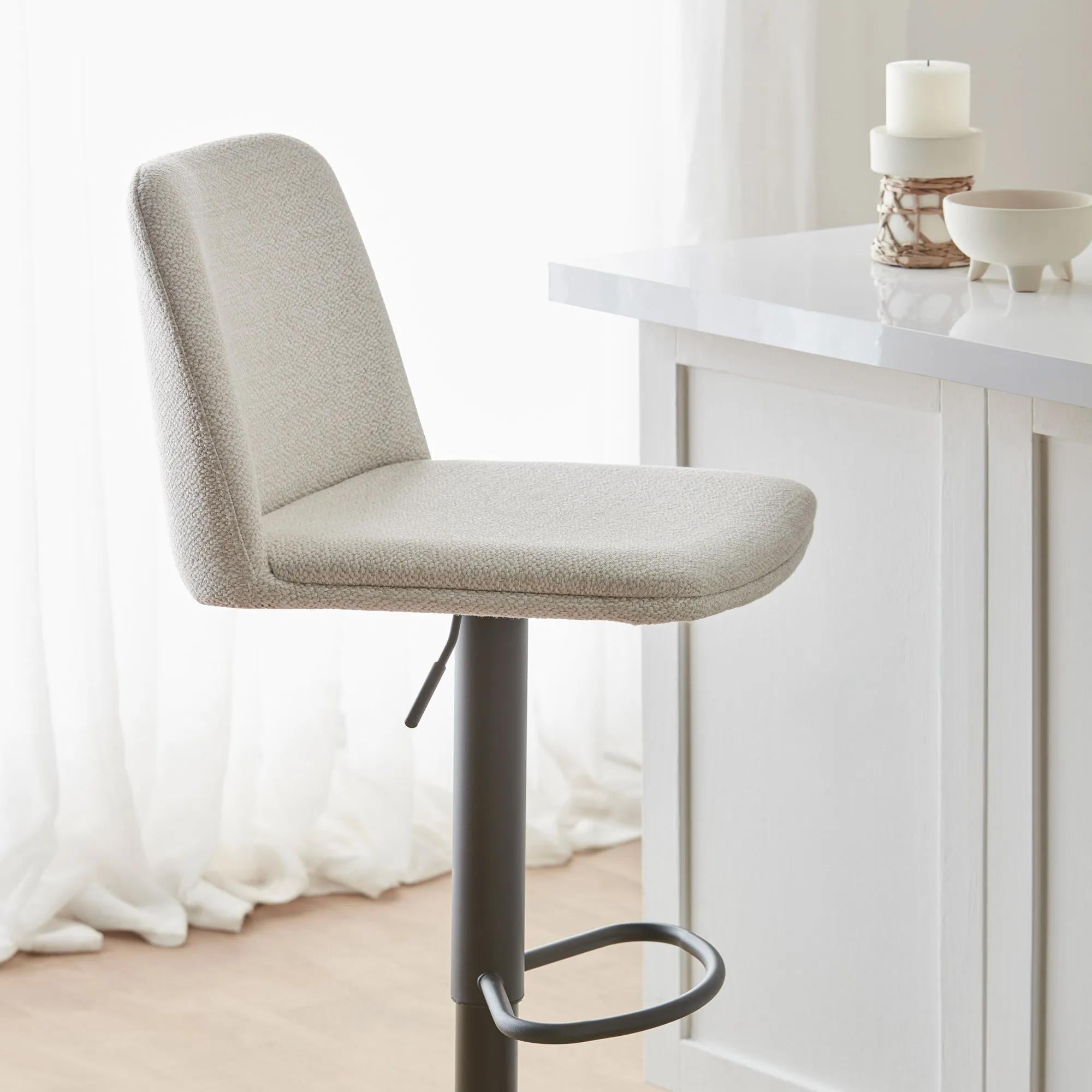 Oatmeal Fabric and Metal Adjustable Bar Stool
