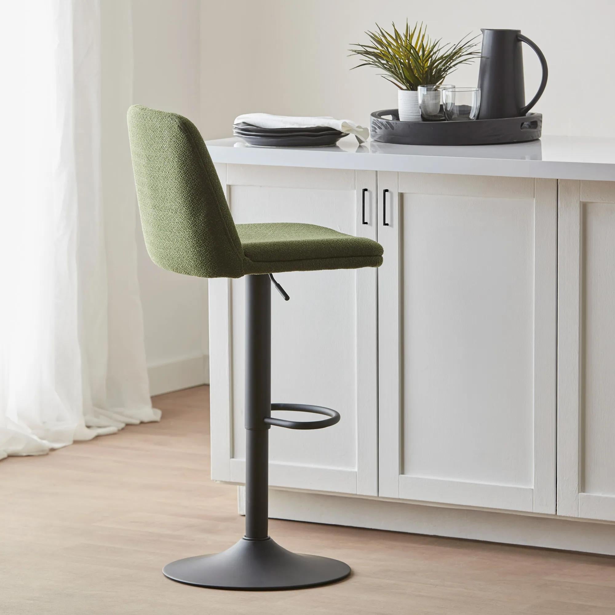 Khaki Fabric and Metal Adjustable Bar Stool