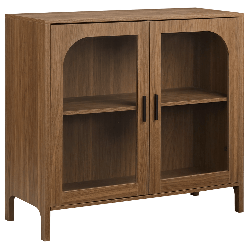 Wooden Veneer Buffet with Glass Doors