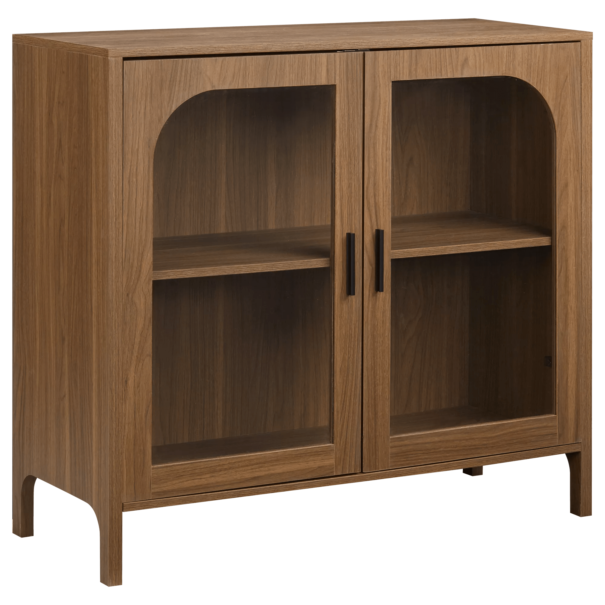 Wooden Veneer Buffet with Glass Doors