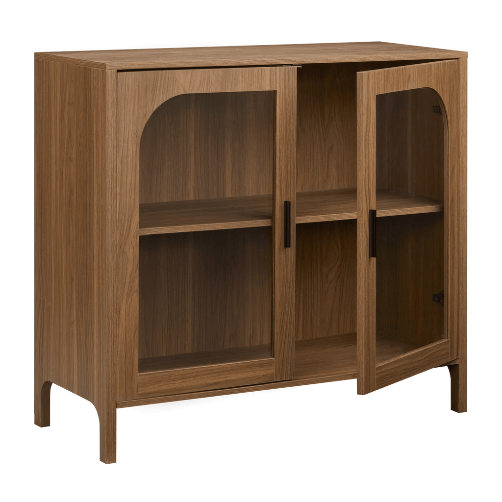 Wooden Veneer Buffet with Glass Doors