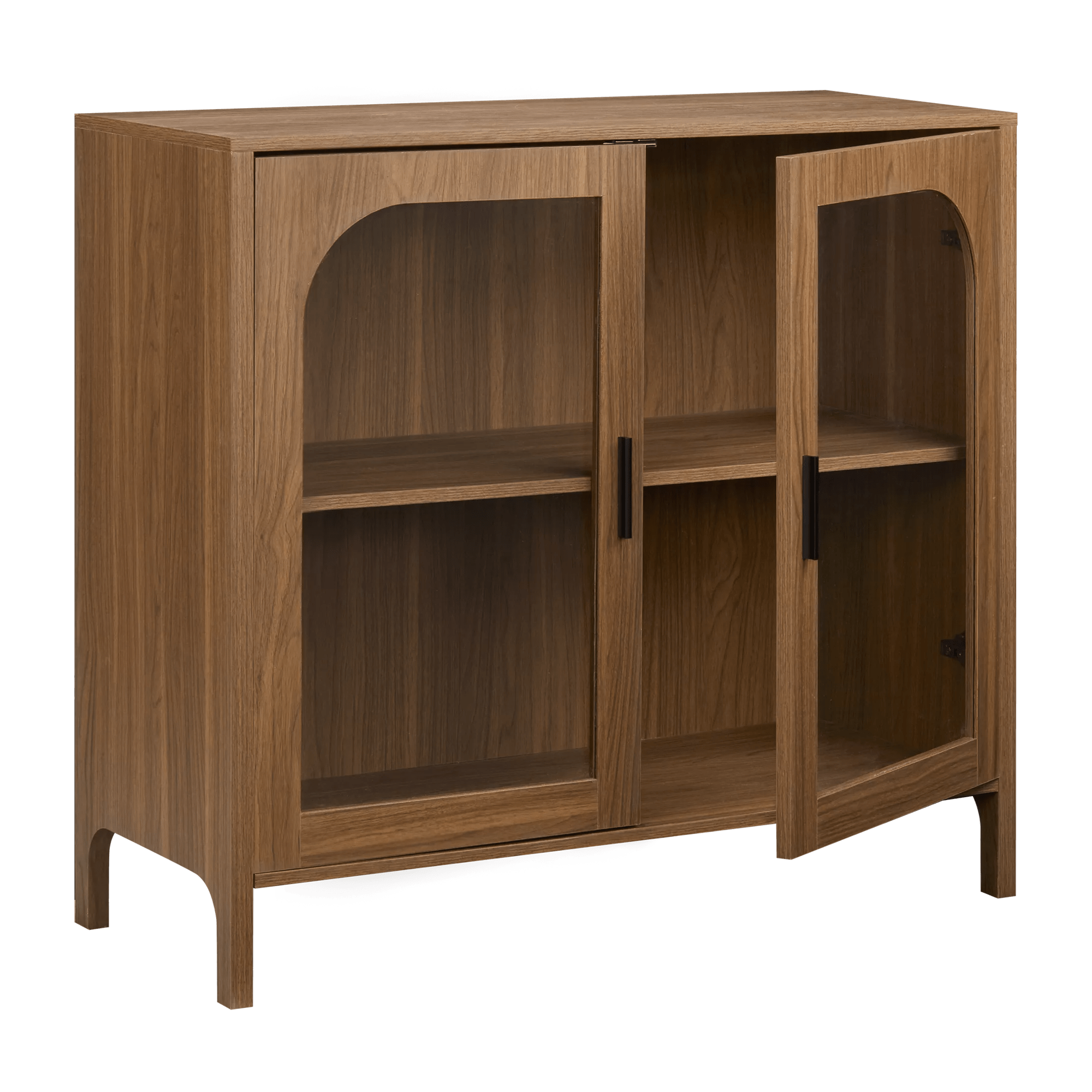 Wooden Veneer Buffet with Glass Doors