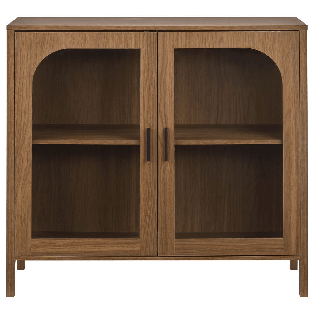 Wooden Veneer Buffet with Glass Doors