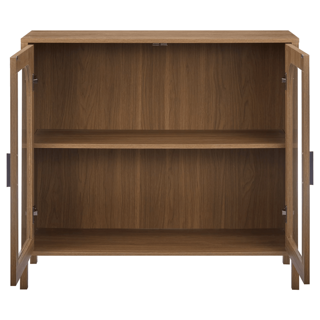 Wooden Veneer Buffet with Glass Doors