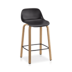 Black Plastic and Wood Metal Veneer Counter Stool