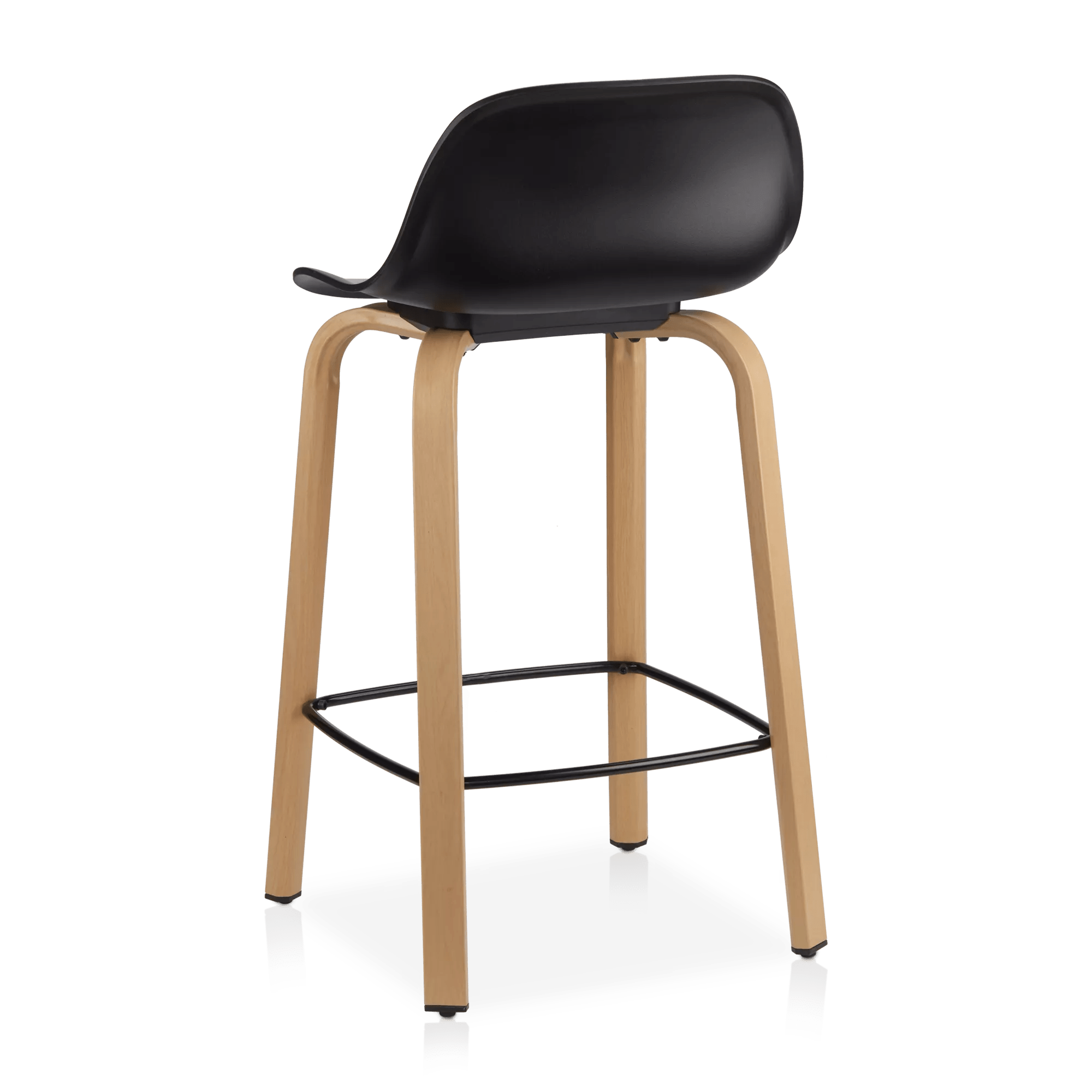 Black Plastic and Wood Metal Veneer Counter Stool