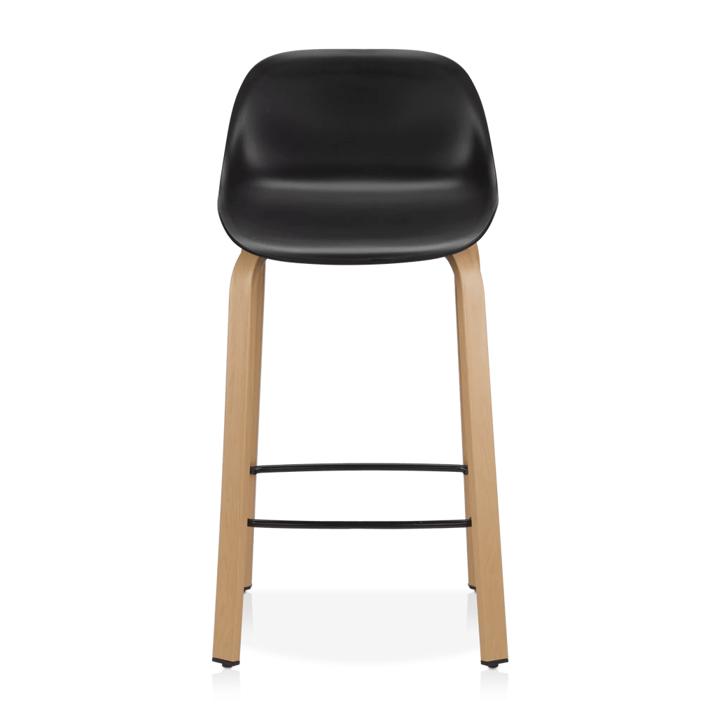 Black Plastic and Wood Metal Veneer Counter Stool