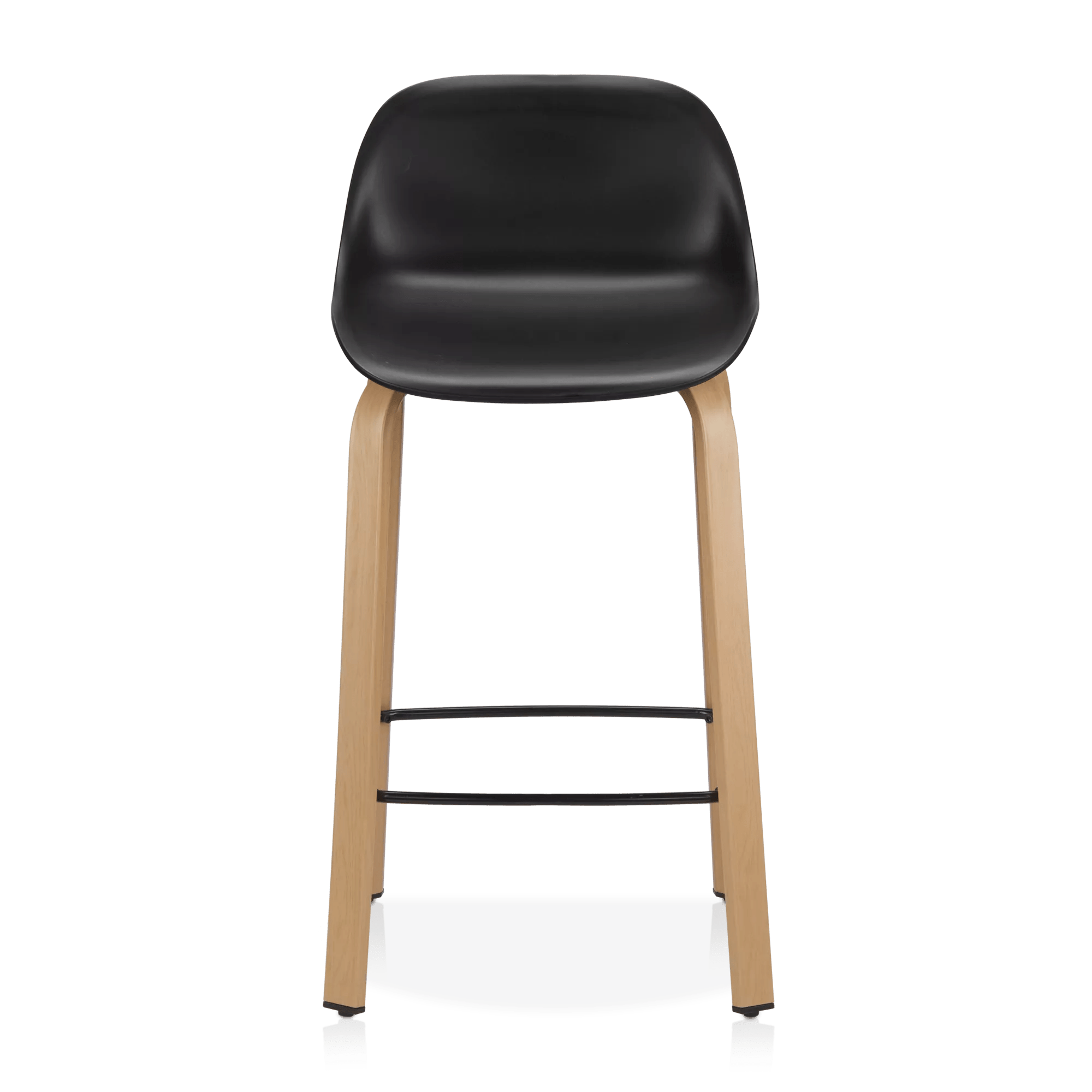 Black Plastic and Wood Metal Veneer Counter Stool