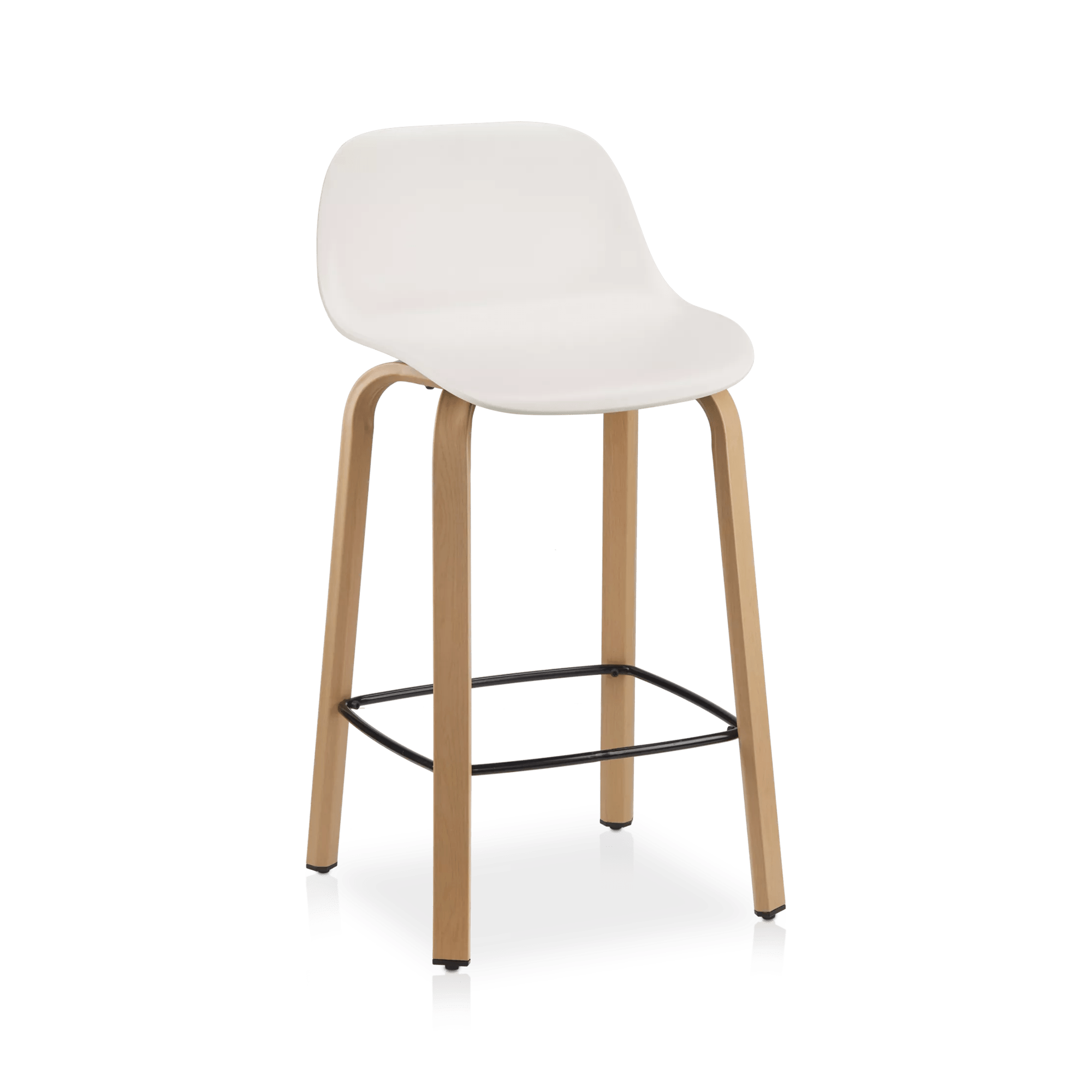 White Plastic and Wood Metal Veneer Counter Stool
