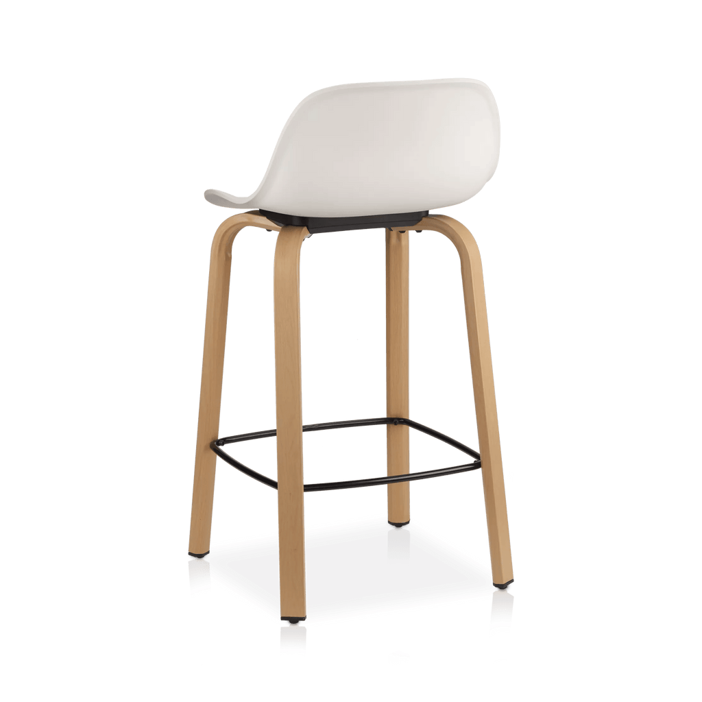 White Plastic and Wood Metal Veneer Counter Stool