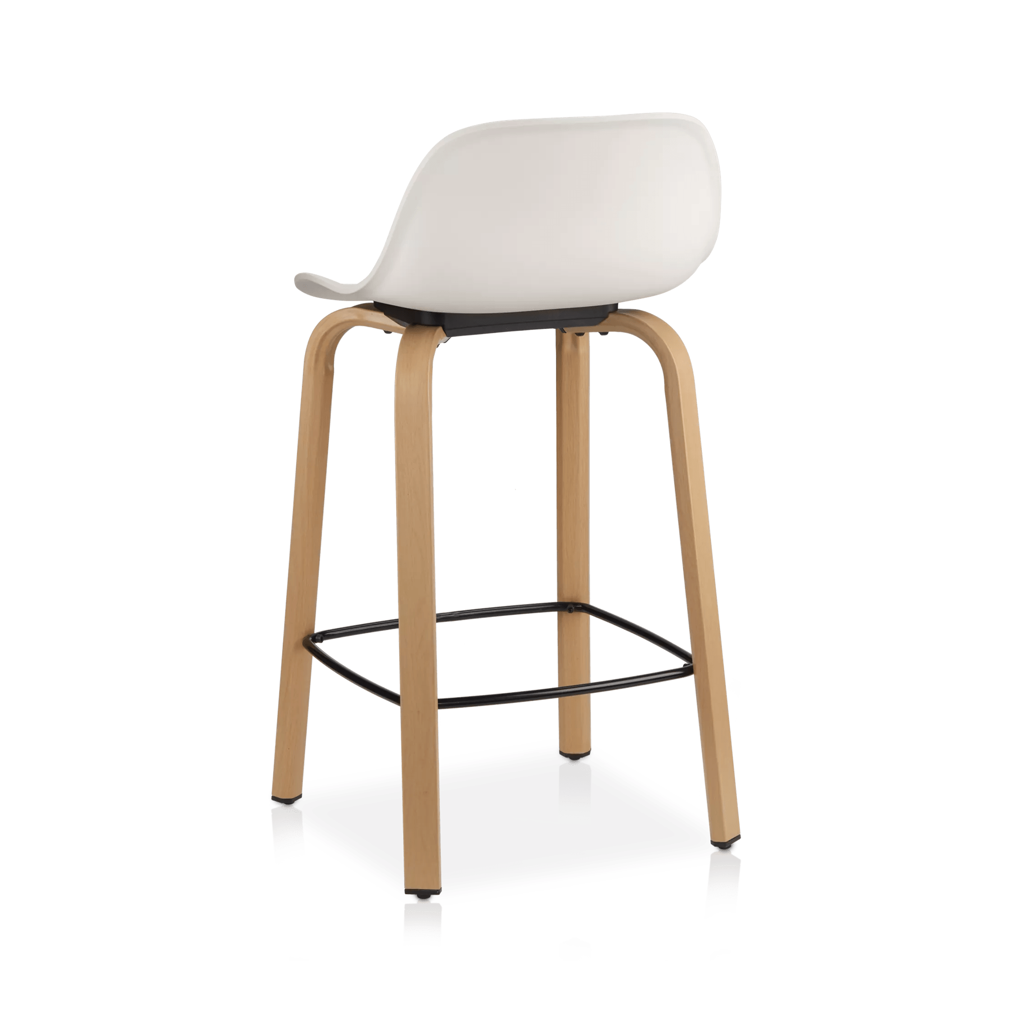 White Plastic and Wood Metal Veneer Counter Stool