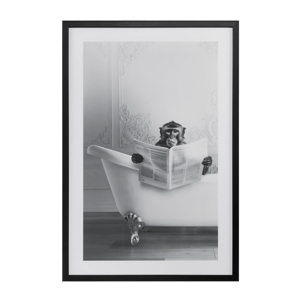 Monkey in Bathtub Printed Framed Canvas